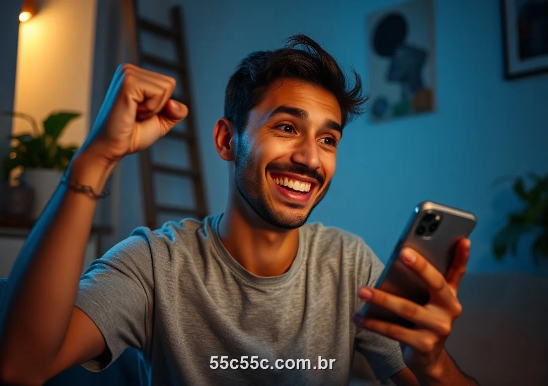 Jogador comemorando um prêmio no Fortune Tiger do 55C